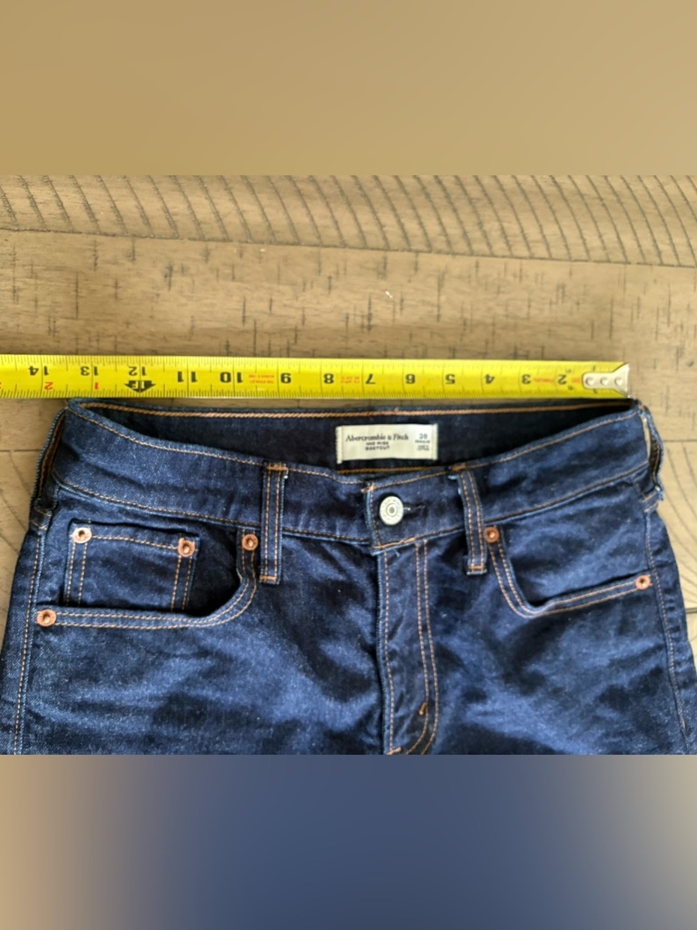 Like New Abercrombie & Fitch Women's Dark Wash Mid Rise Boot Cut Blue Jeans - Picture 6 of 9